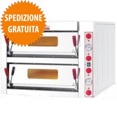 Forno Pizzeria 4+4 Pizze a 2 Camere Elettrico, Piano in Refrattario con Frontale Inox